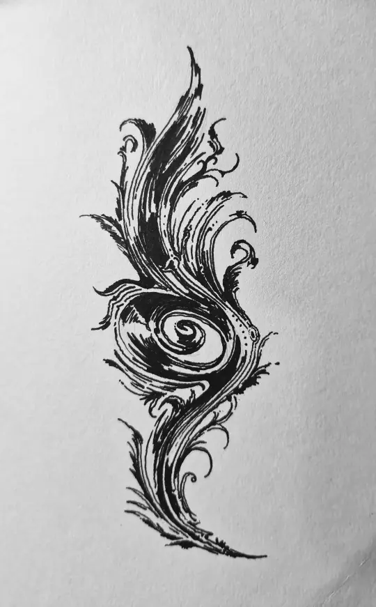 Flame-swirl ink — a working sketch for the Agni family.