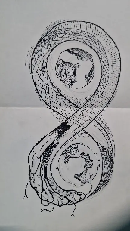 Ouroboros cross-hatch — an early Shoonya circuit mark.